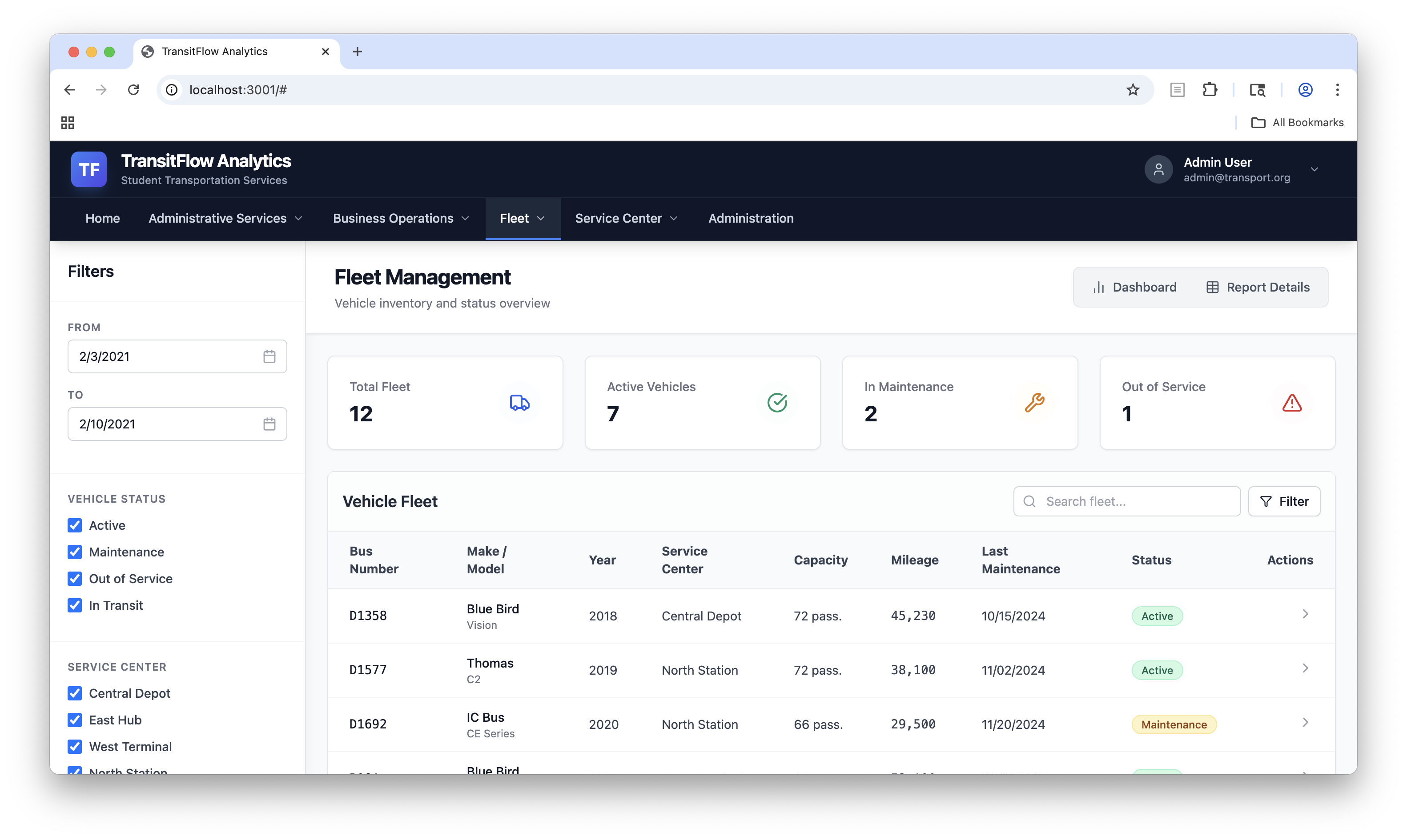 Student Transportation Dashboard preview